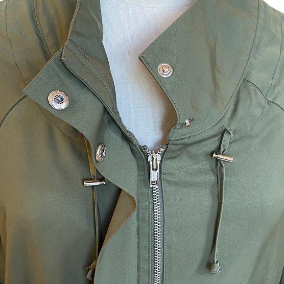 Elizabeth and James Utility Olive Green Cinch Waist Collar Windbreaker Jacket-M - Picture 6 of 14